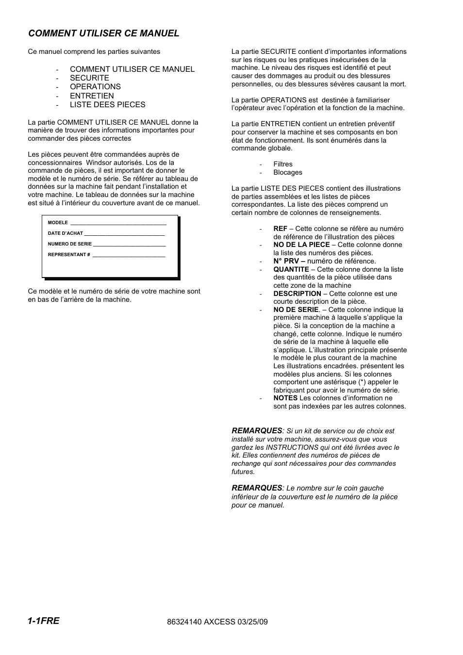 632-414-0 -pg1-1fre, Comment utiliser ce manuel, 1fre | Windsor AXCESS 12 1.012-062.0 User Manual | Page 18 / 52