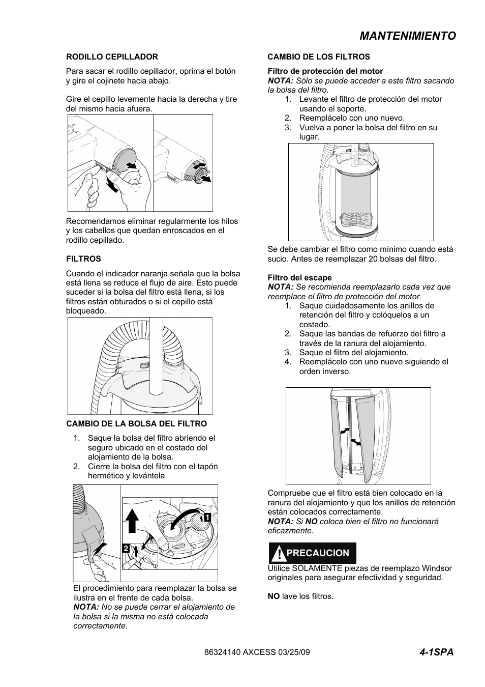 632-414-0 pg4-1_spa, Mantenimiento | Windsor AXCESS 12 1.012-062.0 User Manual | Page 41 / 52