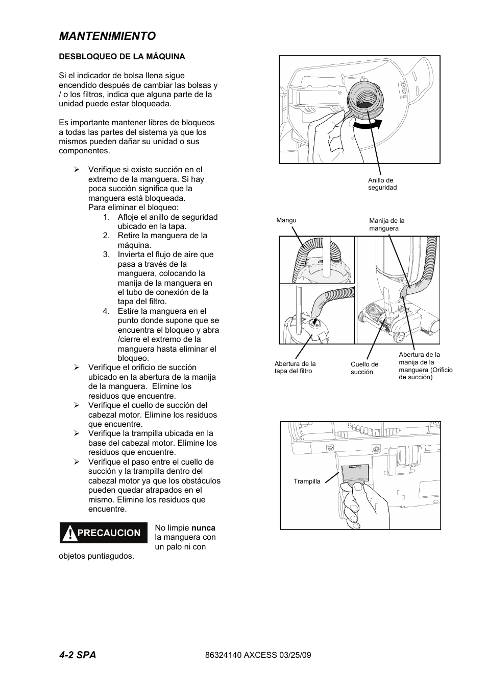 632-414-0 pg4-2_spa, Mantenimiento | Windsor AXCESS 12 1.012-062.0 User Manual | Page 42 / 52
