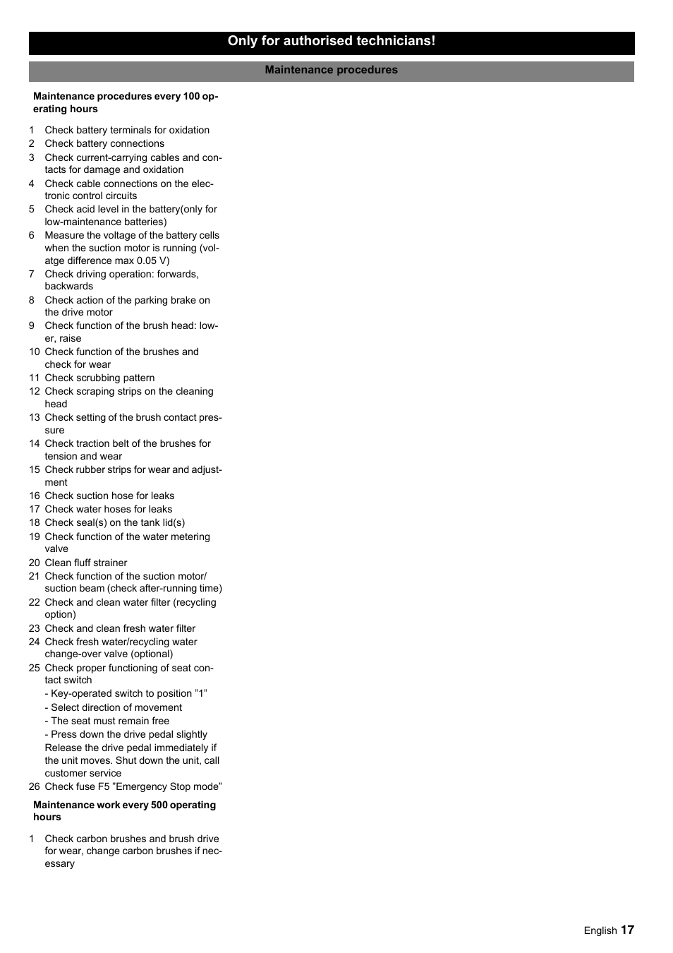 Only for authorised technicians | Windsor Saber Glide 30 SP User Manual | Page 17 / 53