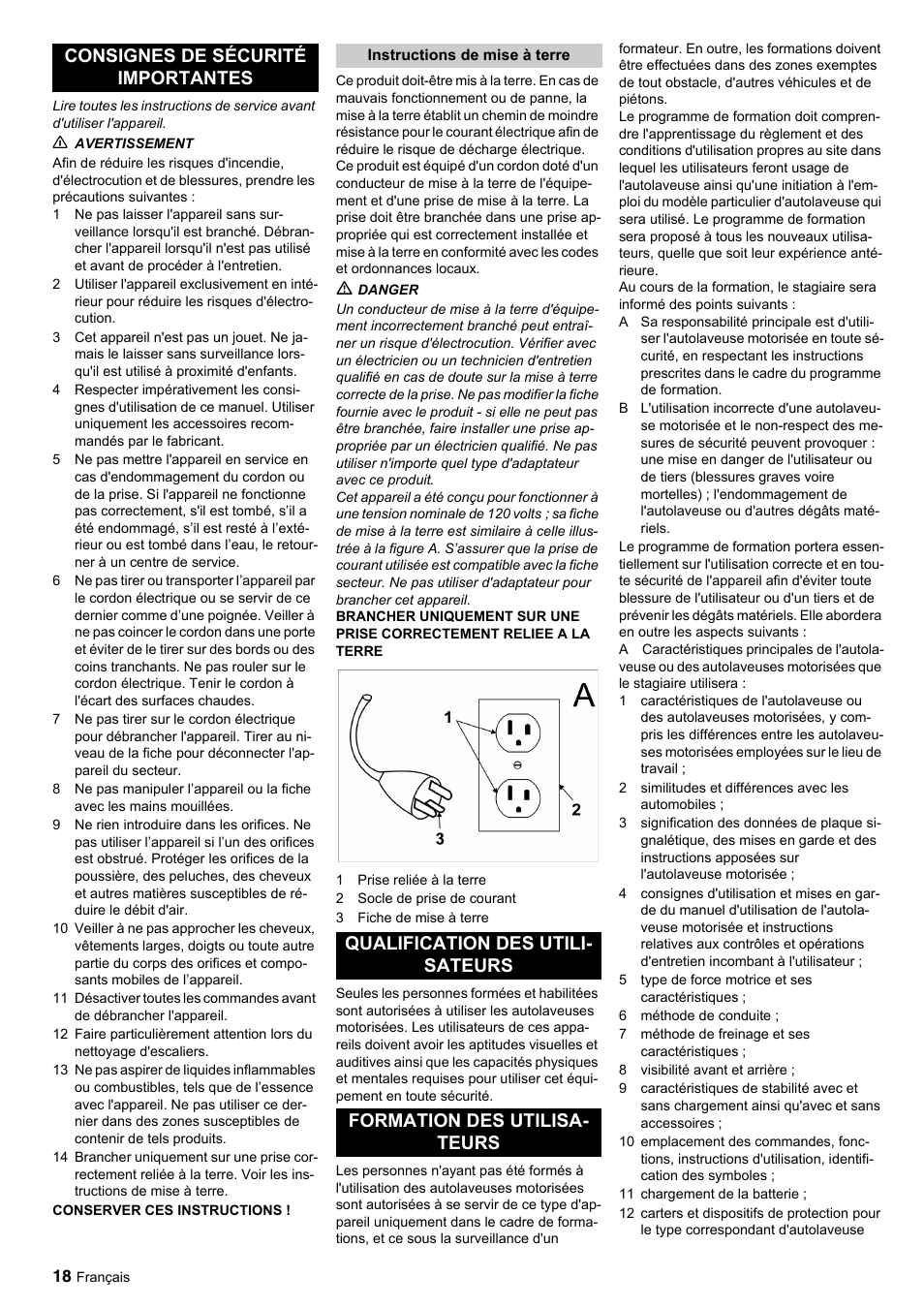 Consignes de sécurité importantes | Windsor Saber Glide 30 SP User Manual | Page 18 / 53
