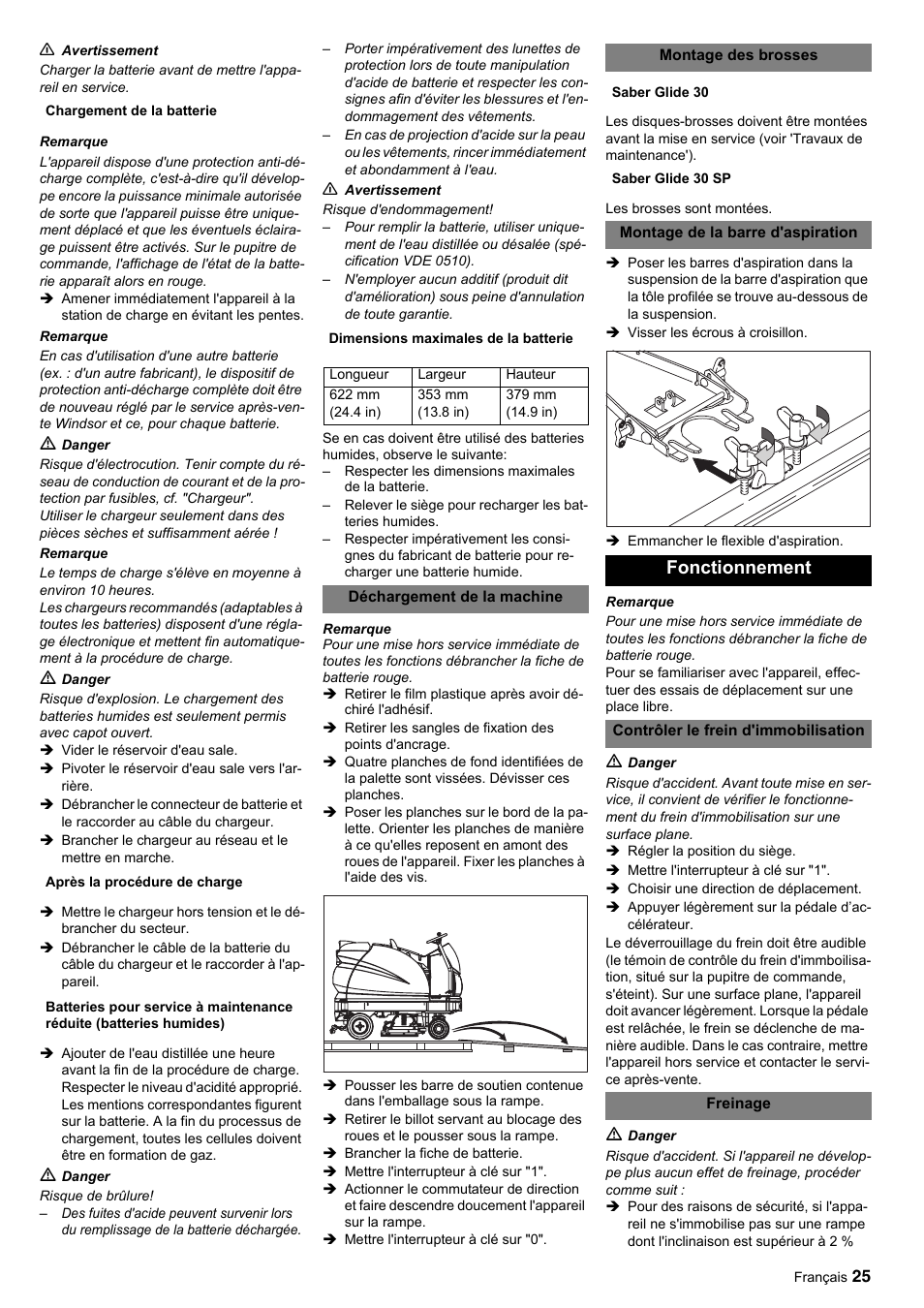 Fonctionnement | Windsor Saber Glide 30 SP User Manual | Page 25 / 53