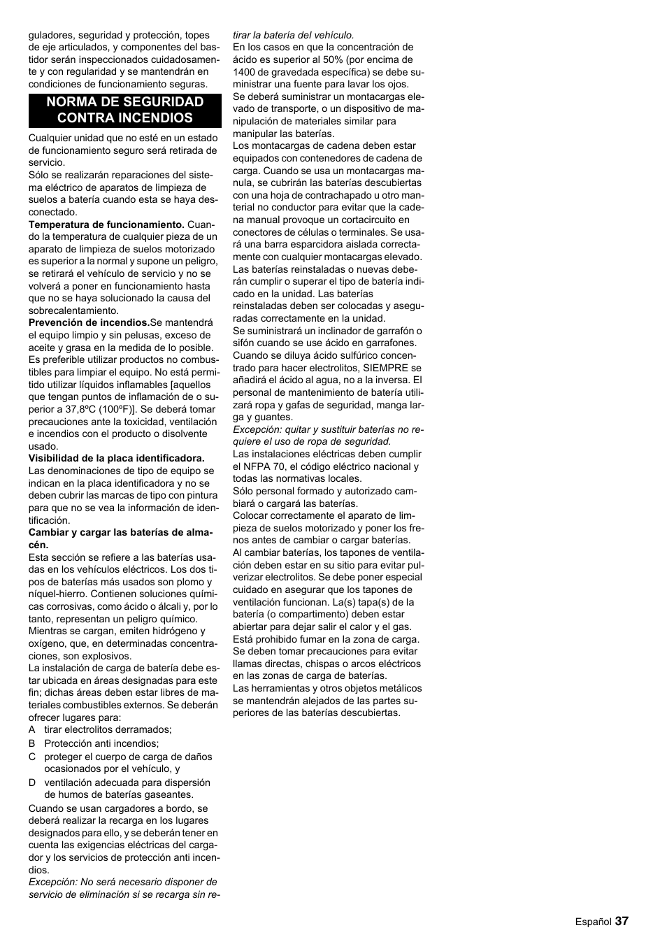 Norma de seguridad contra incendios | Windsor Saber Glide 30 SP User Manual | Page 37 / 53