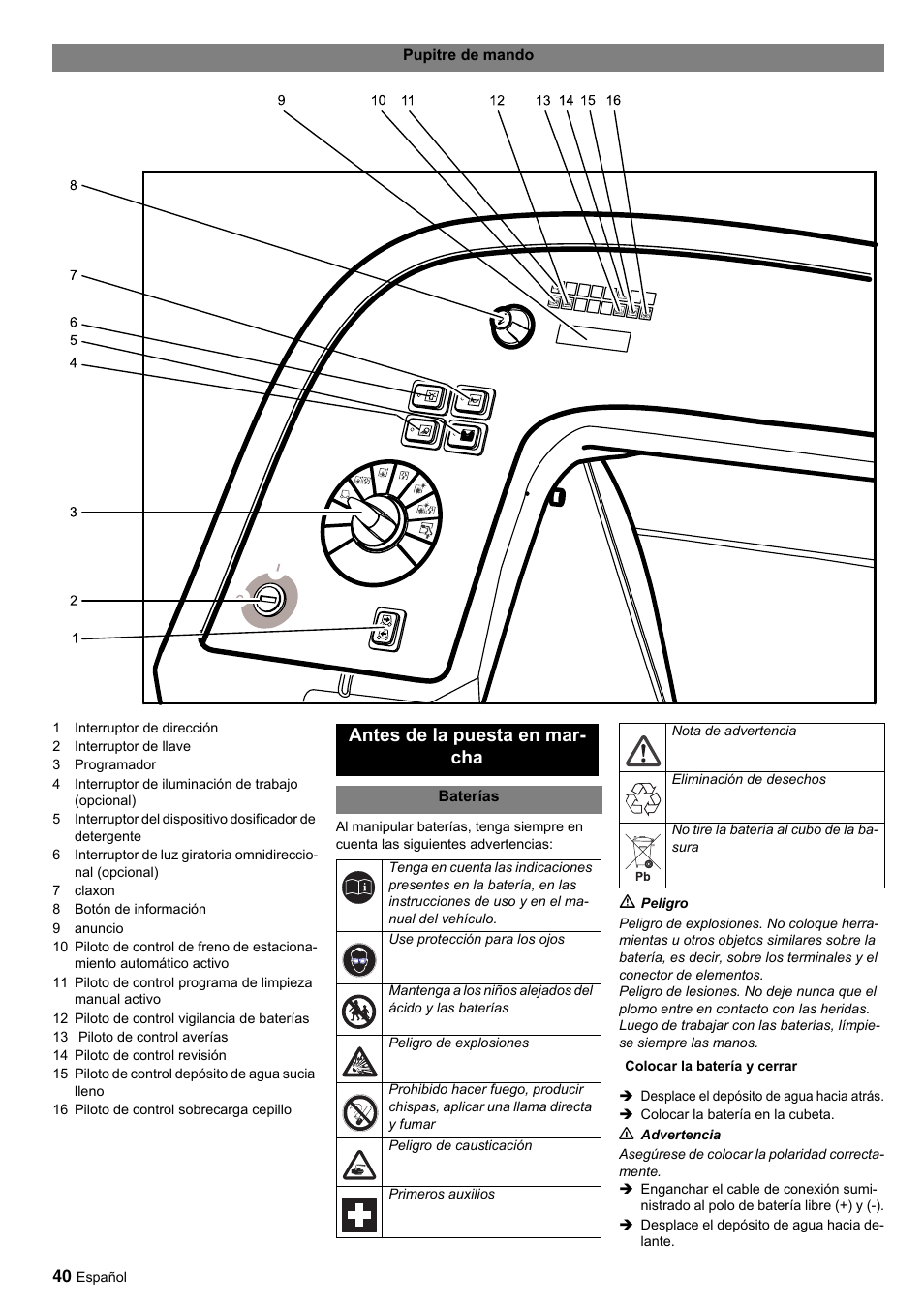 Antes de la puesta en mar- cha | Windsor Saber Glide 30 SP User Manual | Page 40 / 53