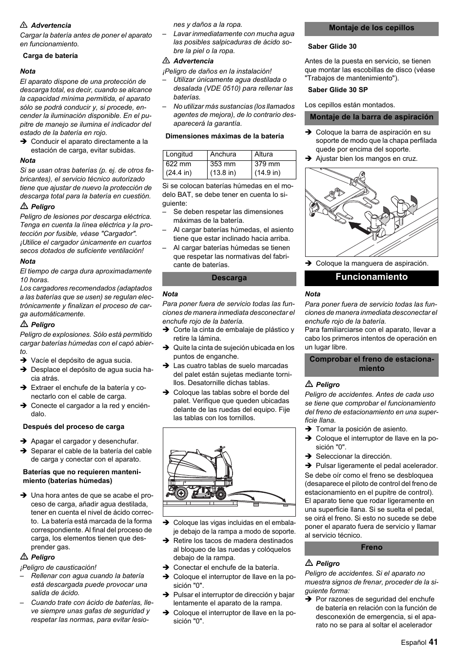 Funcionamiento | Windsor Saber Glide 30 SP User Manual | Page 41 / 53