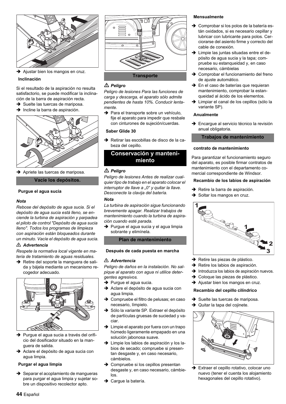 Conservación y manteni- miento | Windsor Saber Glide 30 SP User Manual | Page 44 / 53