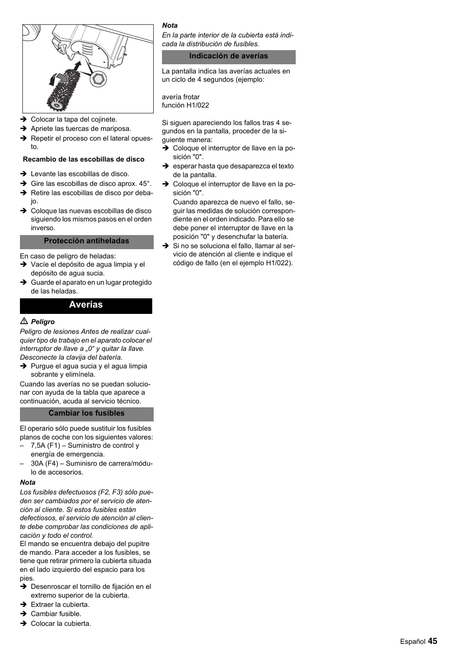 Averías | Windsor Saber Glide 30 SP User Manual | Page 45 / 53