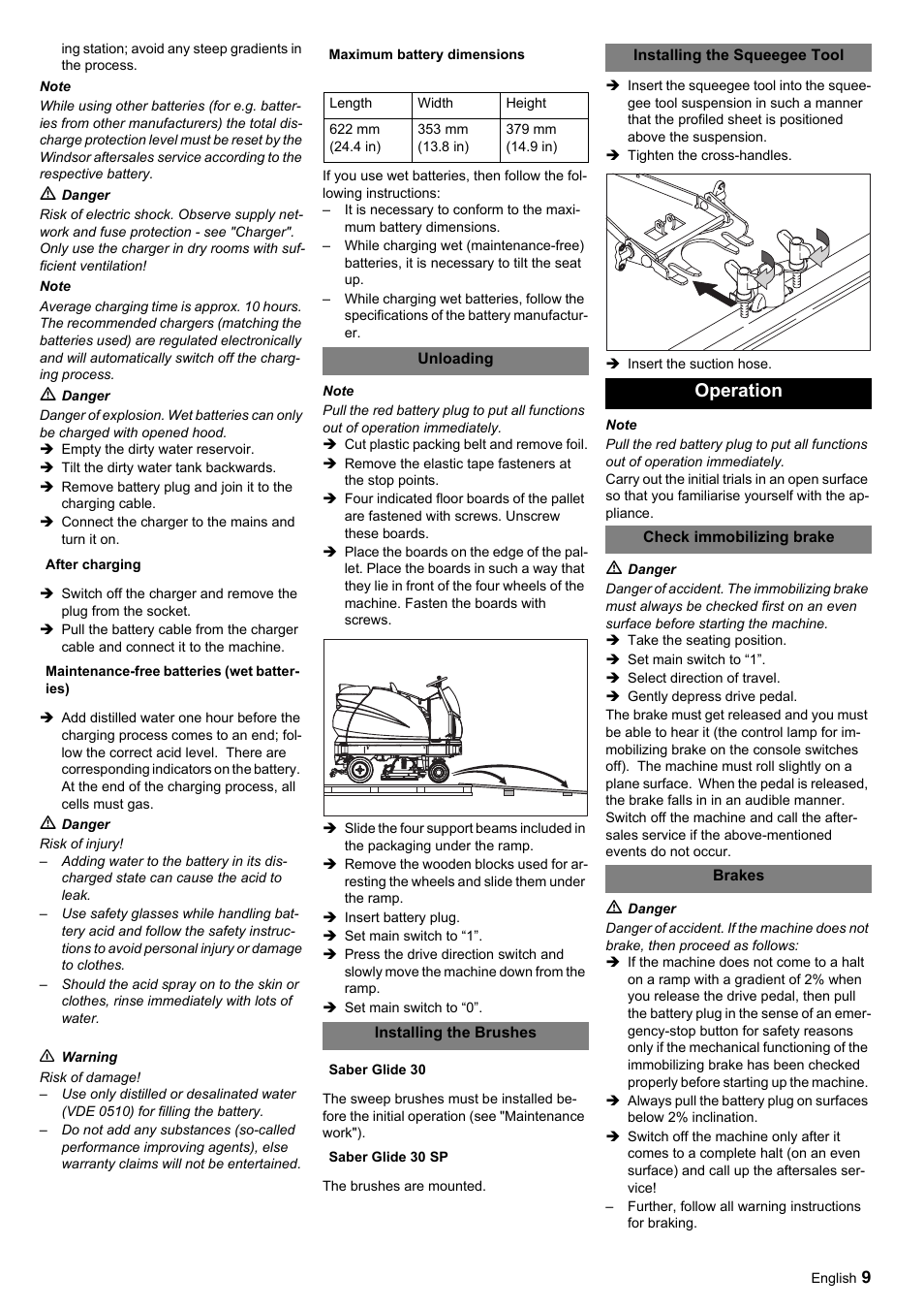 Operation | Windsor Saber Glide 30 SP User Manual | Page 9 / 53