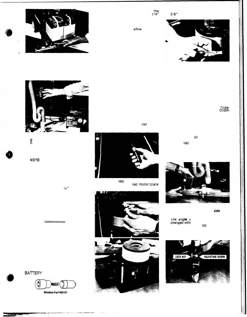 Servicing the compact scrubber, Vacuum motor, Squeegee assembly | Battery maintenance, Assembly | Windsor COMPACT PTC17 User Manual | Page 5 / 15