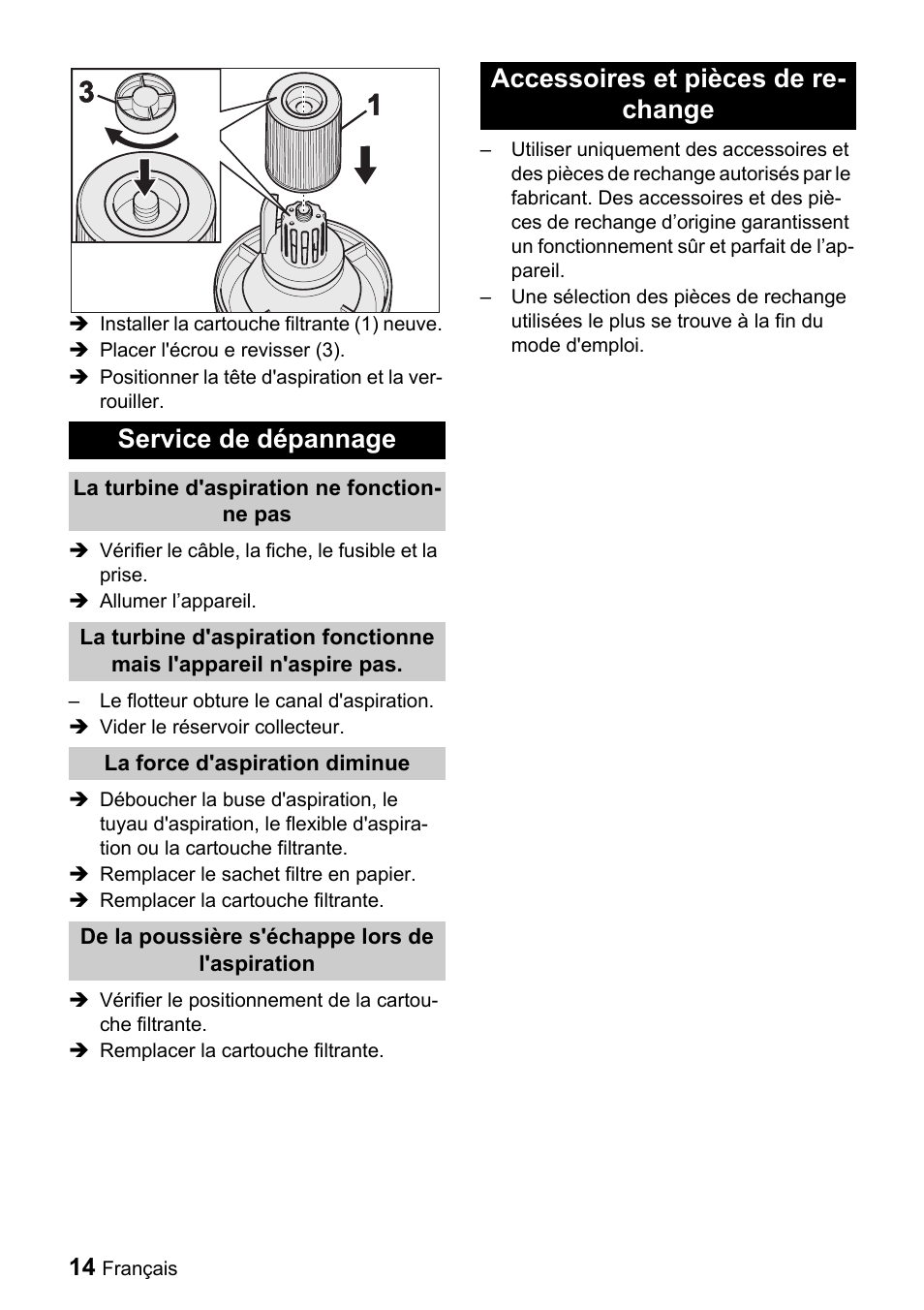 Service de dépannage, Accessoires et pièces de re- change | Windsor Recover 7 User Manual | Page 14 / 25