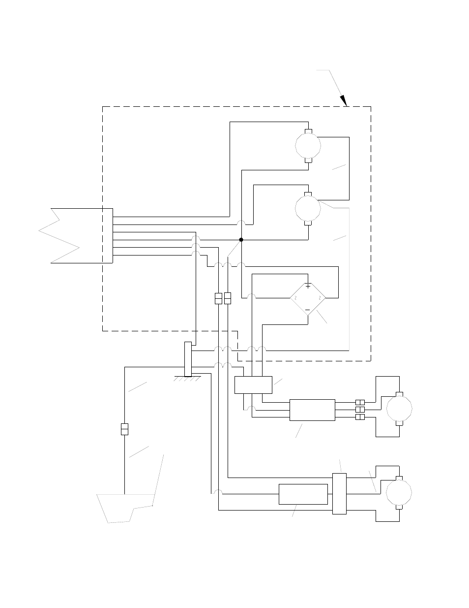 Wiring diagram-vacuum, brush motor & pump 230v, Bottom of machine, Dash line = pump box outline | Windsor MINI CARPET EXTRACTOR MPRO 10080390 User Manual | Page 44 / 48