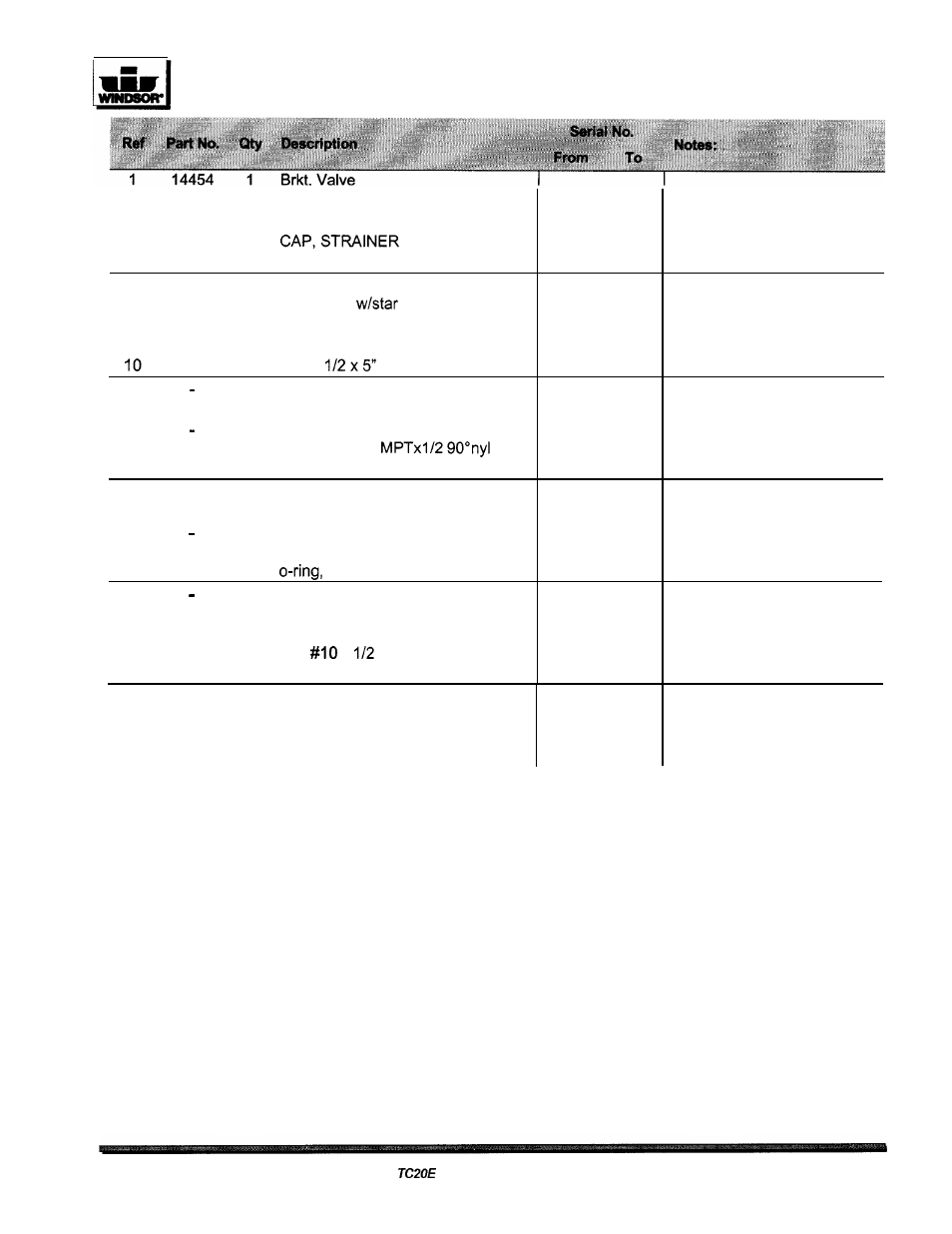 Valve assembly parts list | Windsor TRIDENT COMPACT TCZOE User Manual | Page 17 / 26