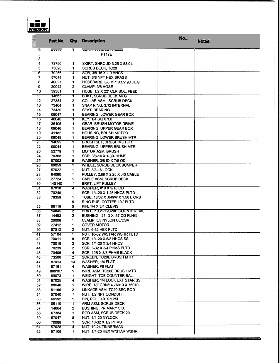 Scrub deck assembly parts list, From | Windsor TRIDENT COMPACT TCZOE User Manual | Page 19 / 26