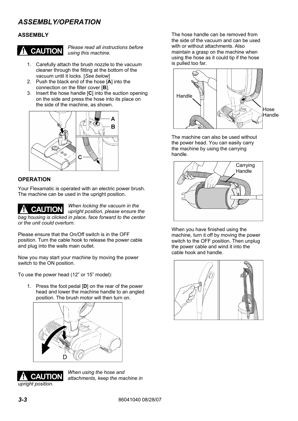 86041040 pg 3-3eng, Caution ! caution ! caution, Assembly/operation | Windsor Flexamatic FM15 10120040 User Manual | Page 10 / 47