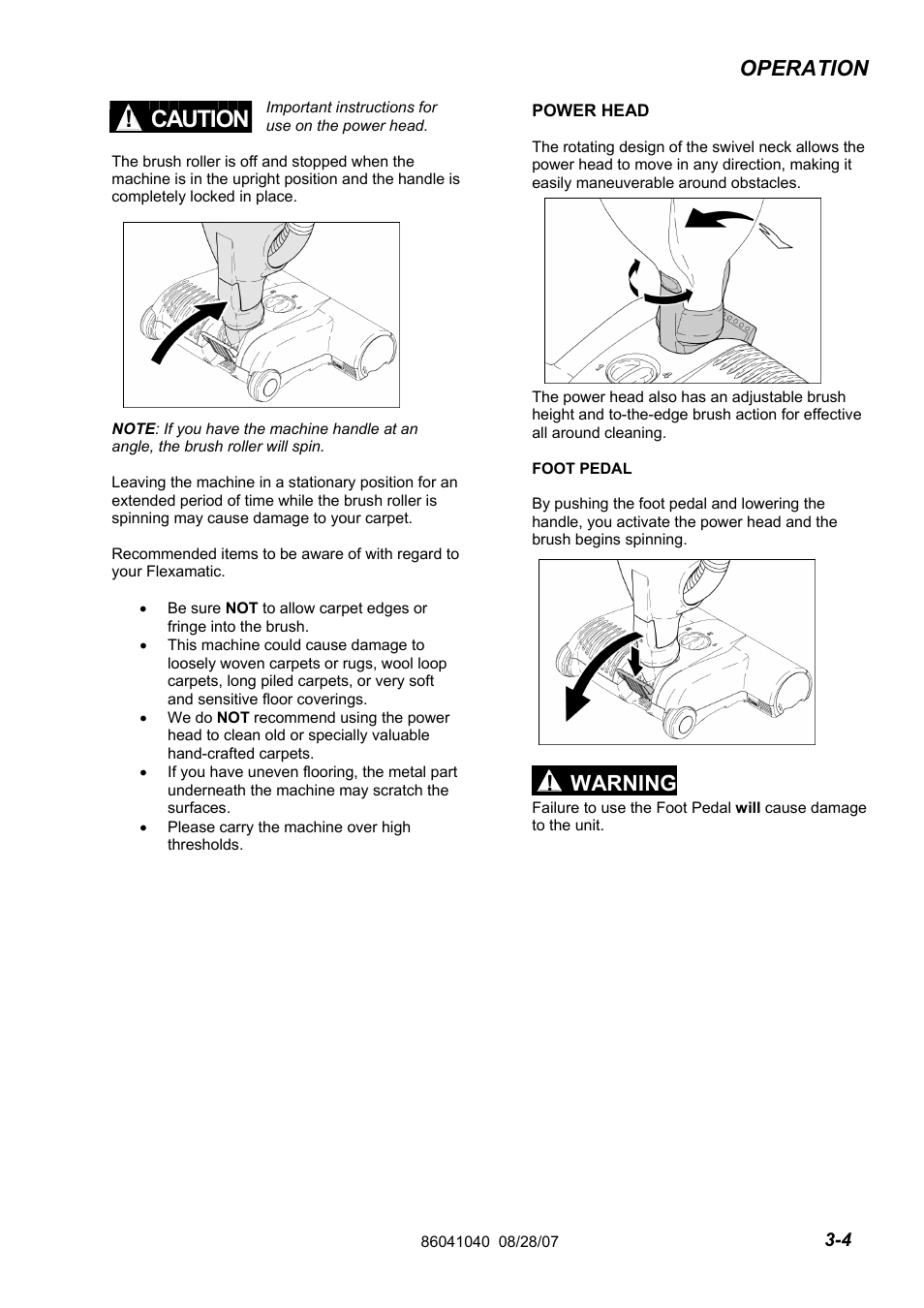 86041040 pg 3-4eng, Caution, Operation | Warning | Windsor Flexamatic FM15 10120040 User Manual | Page 11 / 47