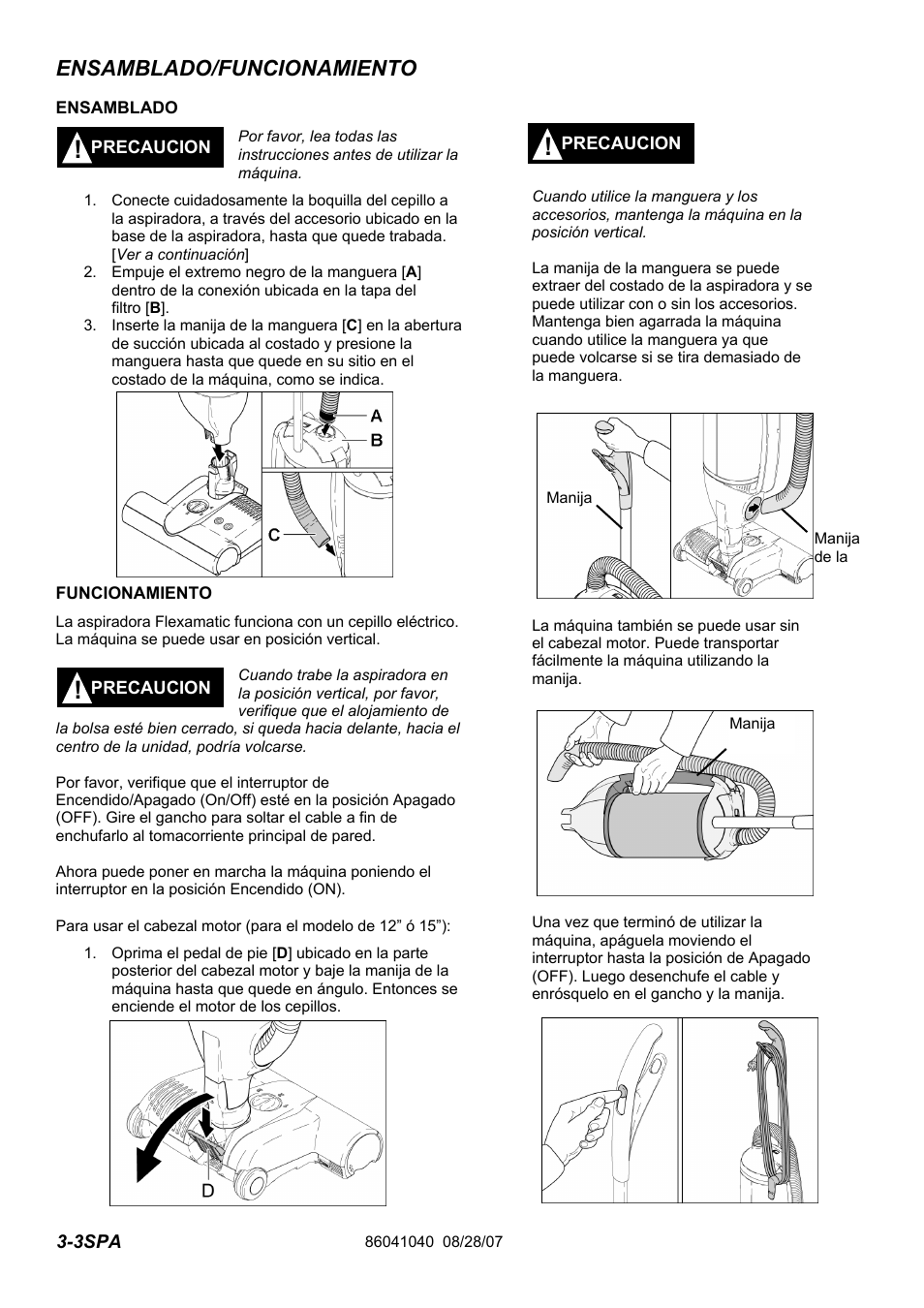 86041040pg3-3_spa, Ensamblado/funcionamiento | Windsor Flexamatic FM15 10120040 User Manual | Page 24 / 47