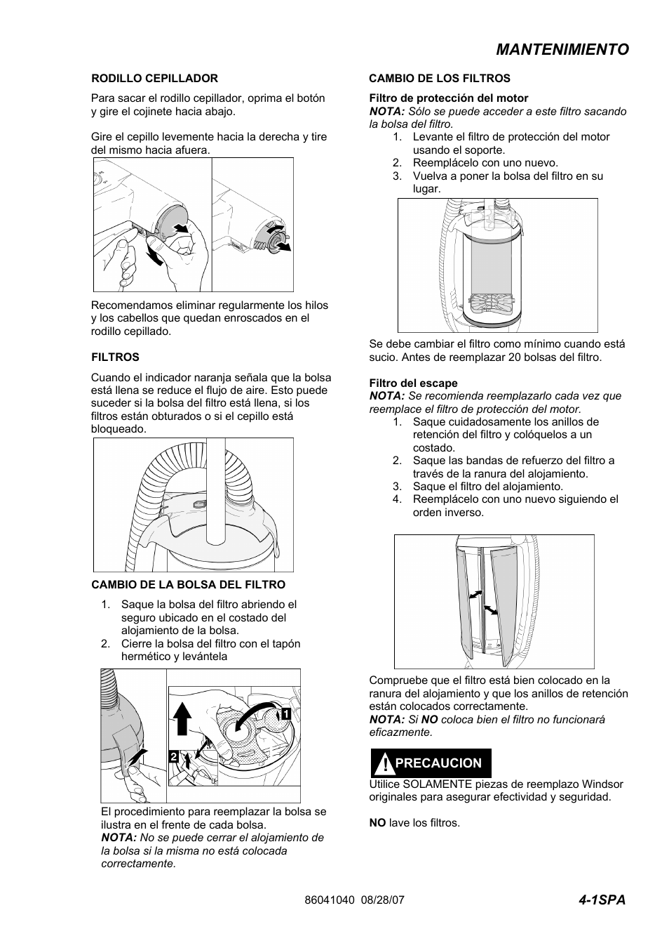 86041040pg4-1_spa, Mantenimiento | Windsor Flexamatic FM15 10120040 User Manual | Page 27 / 47