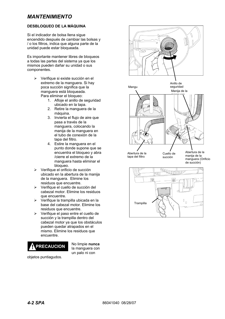 86041040pg4-2_spa, Mantenimiento | Windsor Flexamatic FM15 10120040 User Manual | Page 28 / 47
