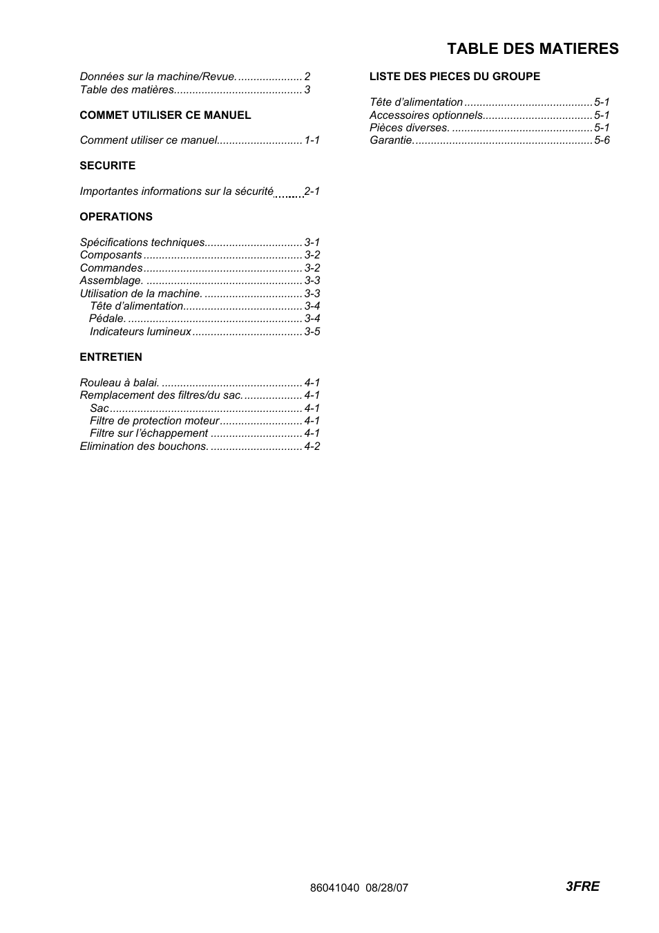 86041040pg3fre, Table des matieres | Windsor Flexamatic FM15 10120040 User Manual | Page 31 / 47