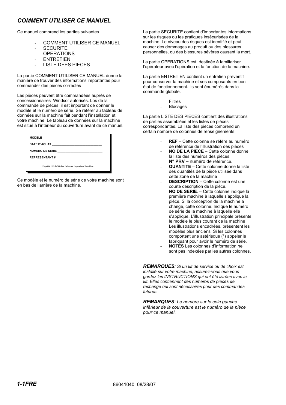 86041040-pg1-1fre, Comment utiliser ce manuel, 1fre | Windsor Flexamatic FM15 10120040 User Manual | Page 32 / 47