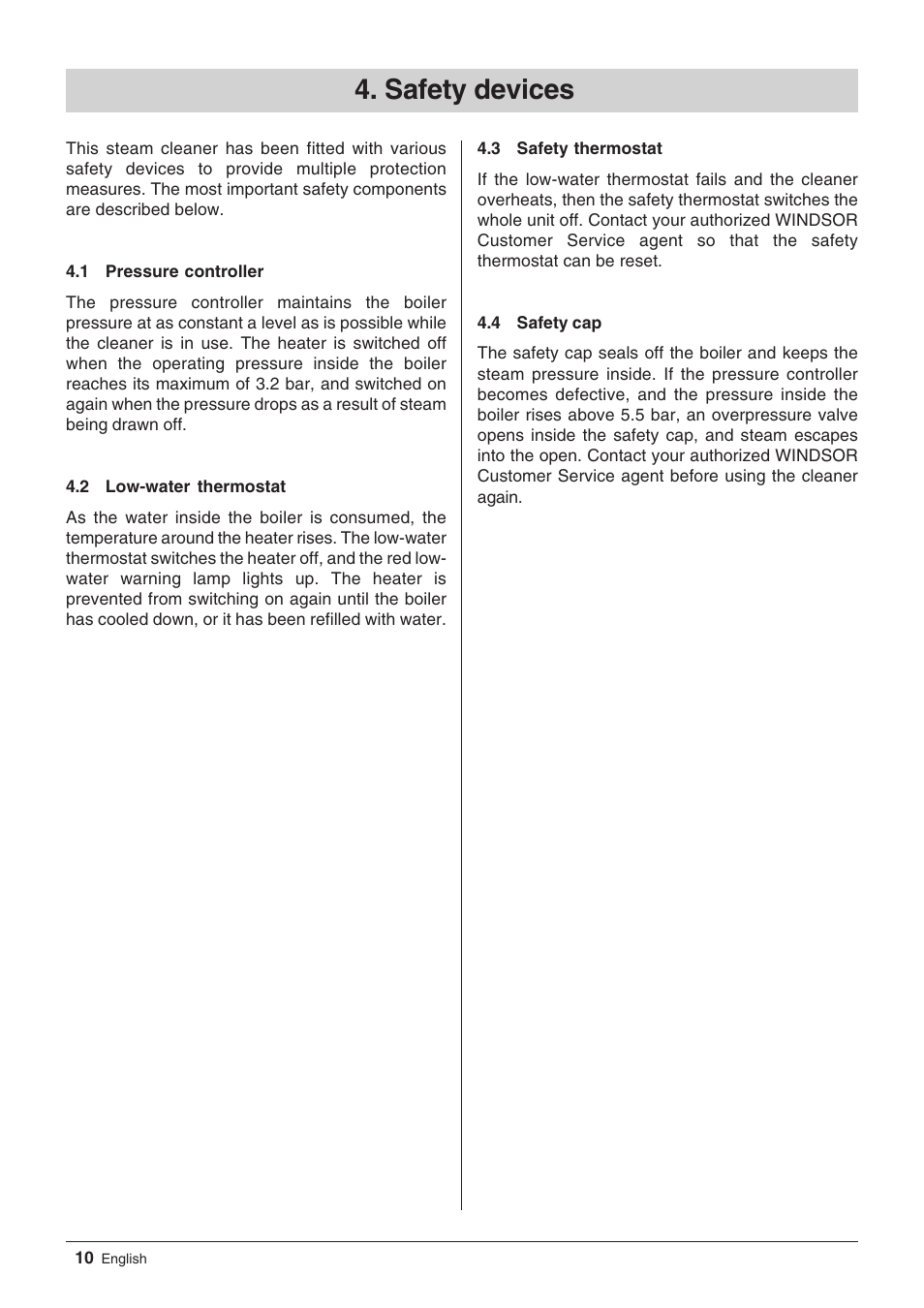 Safety devices | Windsor Zephyr User Manual | Page 10 / 33