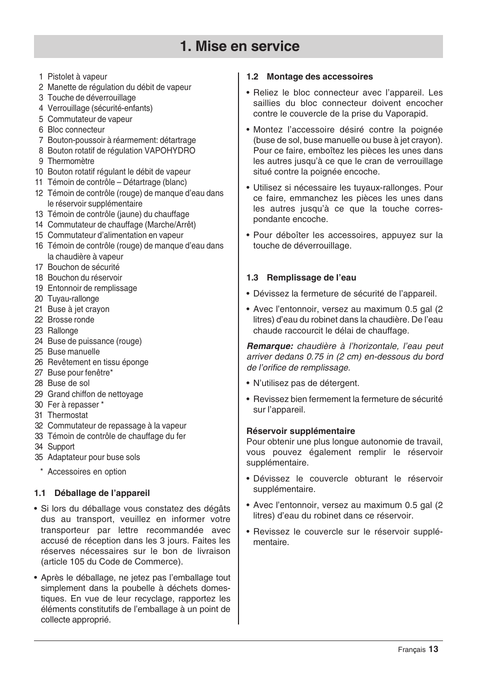 Mise en service | Windsor Zephyr User Manual | Page 13 / 33