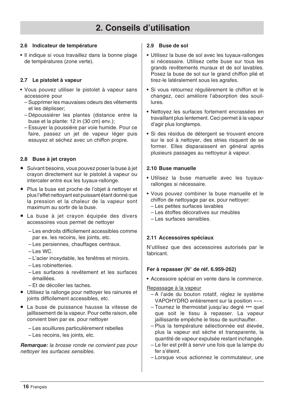 Conseils d’utilisation | Windsor Zephyr User Manual | Page 16 / 33