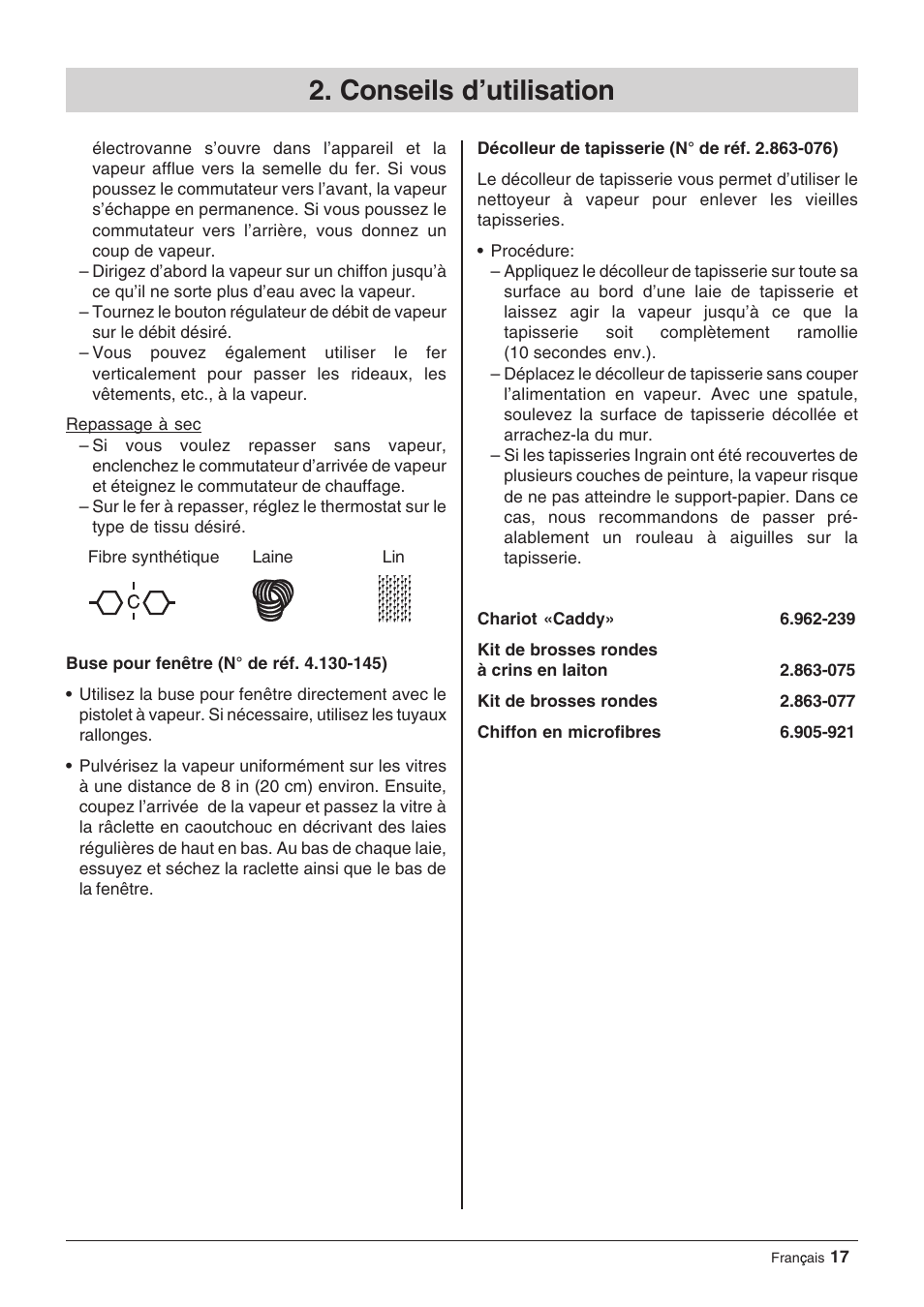 Conseils d’utilisation | Windsor Zephyr User Manual | Page 17 / 33