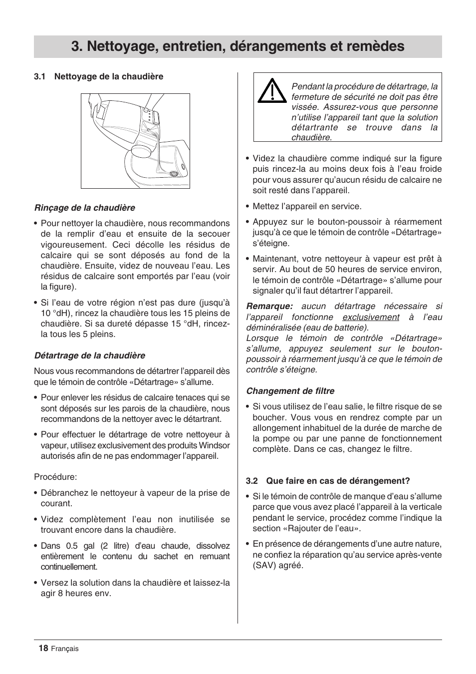 Nettoyage, entretien, dérangements et remèdes | Windsor Zephyr User Manual | Page 18 / 33