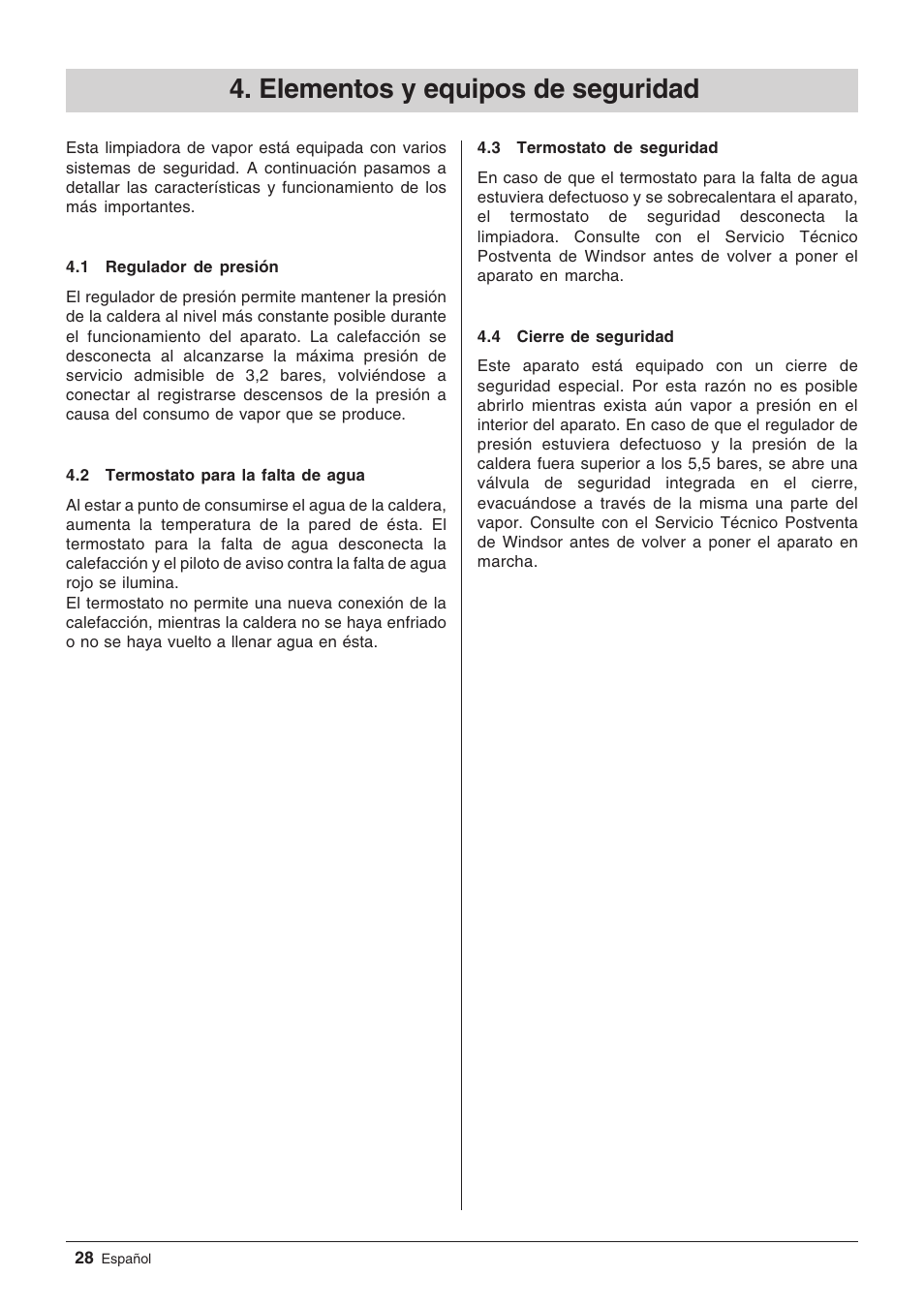 Elementos y equipos de seguridad | Windsor Zephyr User Manual | Page 28 / 33