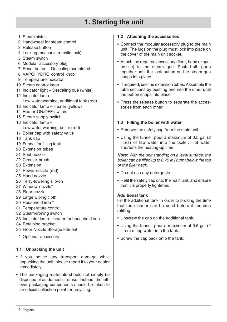 Starting the unit | Windsor Zephyr User Manual | Page 4 / 33