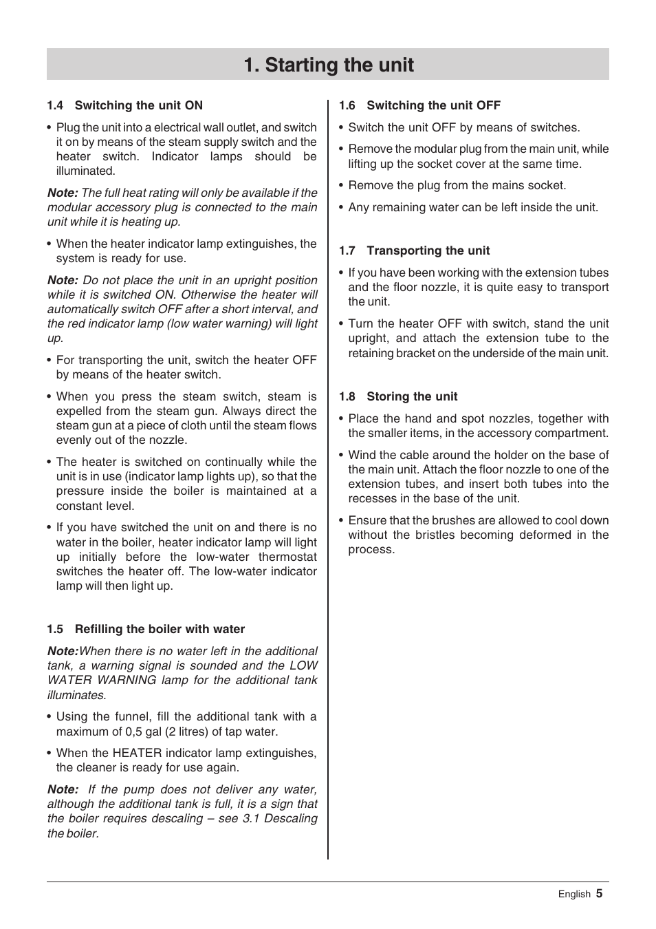 Starting the unit | Windsor Zephyr User Manual | Page 5 / 33