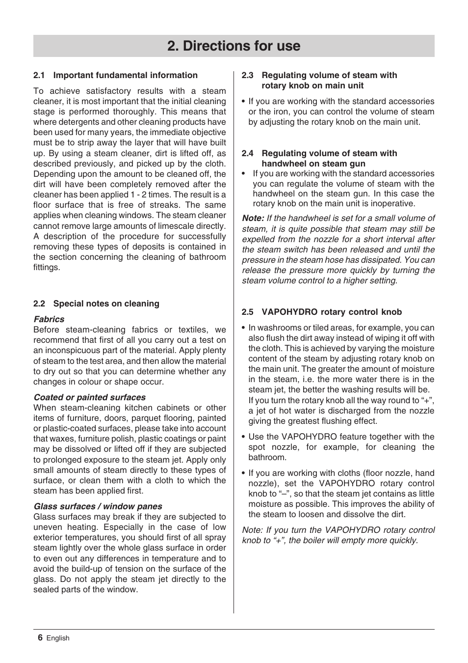 Directions for use | Windsor Zephyr User Manual | Page 6 / 33