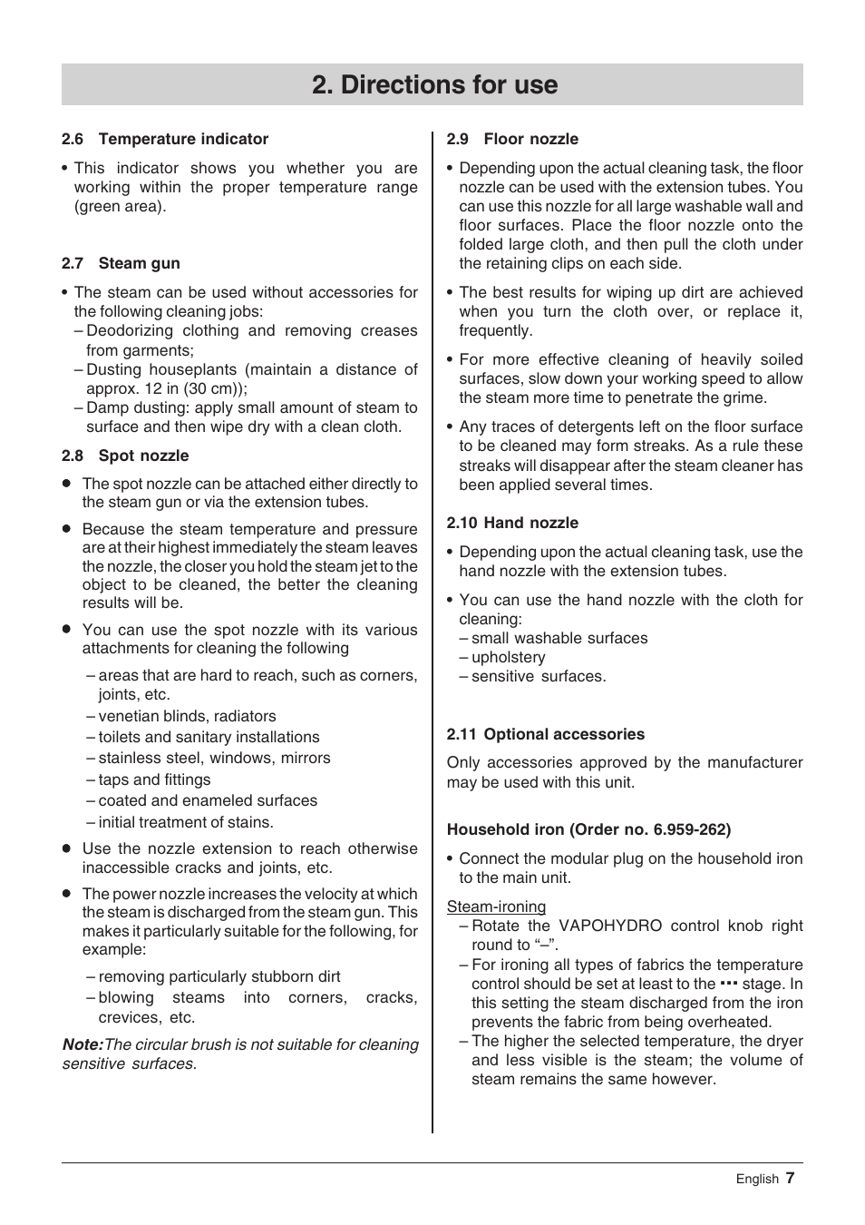 Directions for use | Windsor Zephyr User Manual | Page 7 / 33