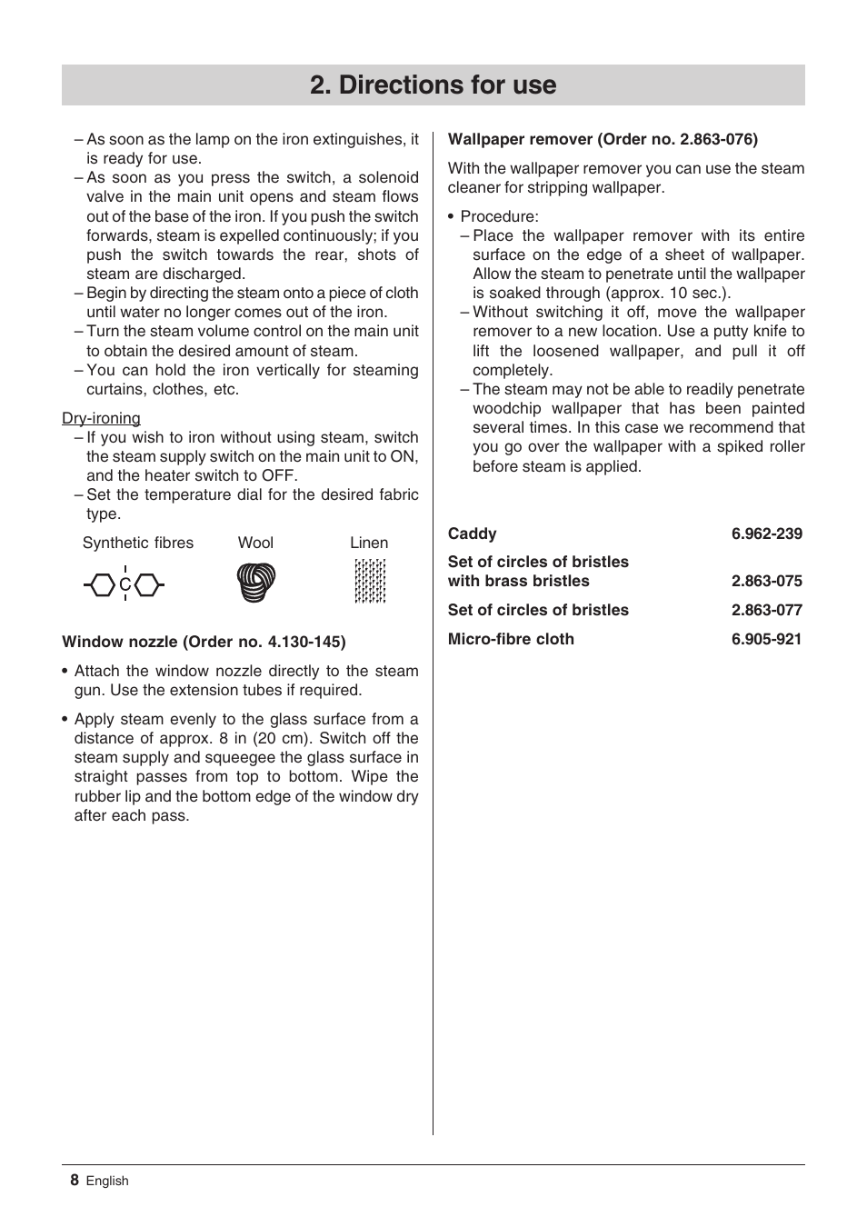 Directions for use | Windsor Zephyr User Manual | Page 8 / 33
