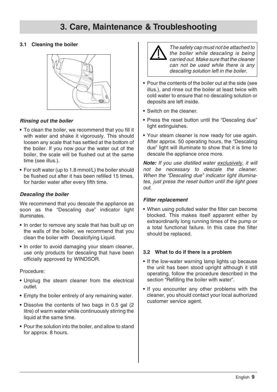 Care, maintenance & troubleshooting | Windsor Zephyr User Manual | Page 9 / 33
