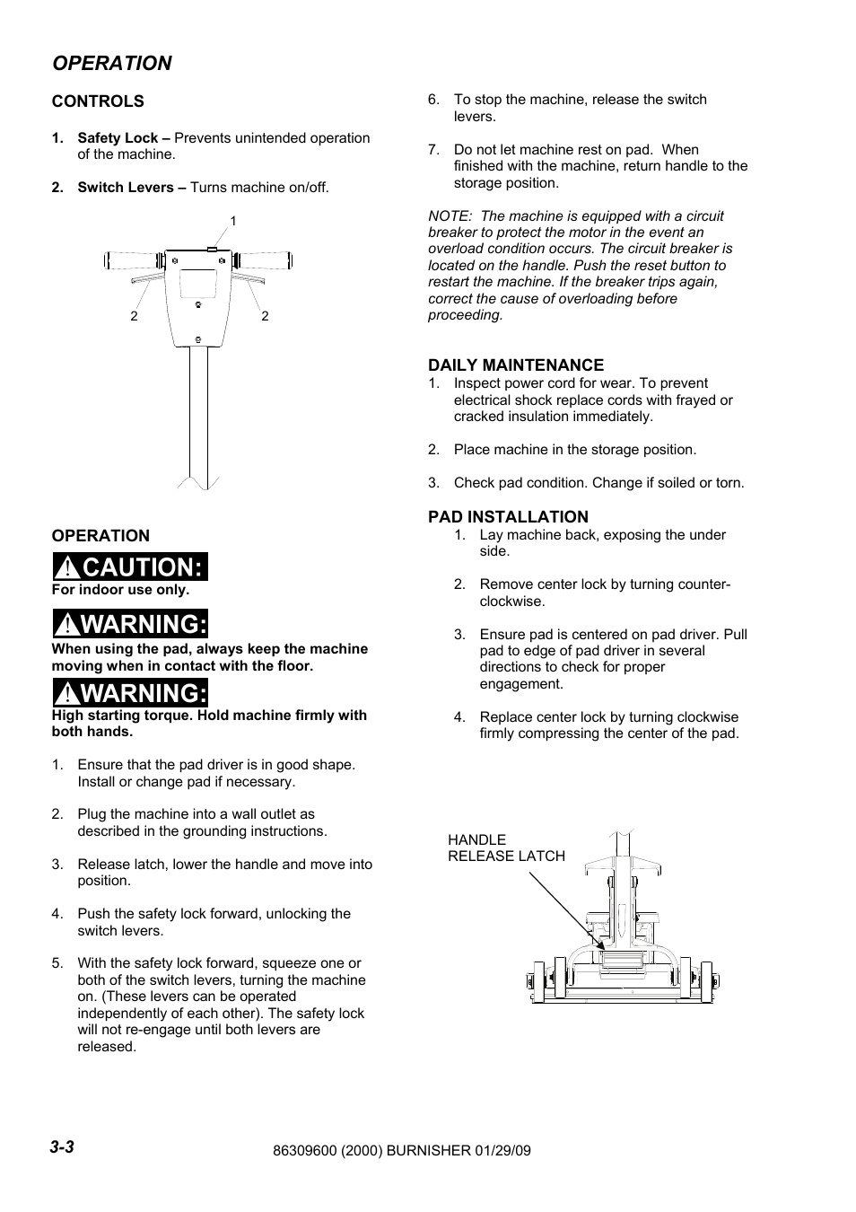 630-960-0 - pg3-3, Operation | Windsor High Speed Burnisher LB2000IA User Manual | Page 12 / 31