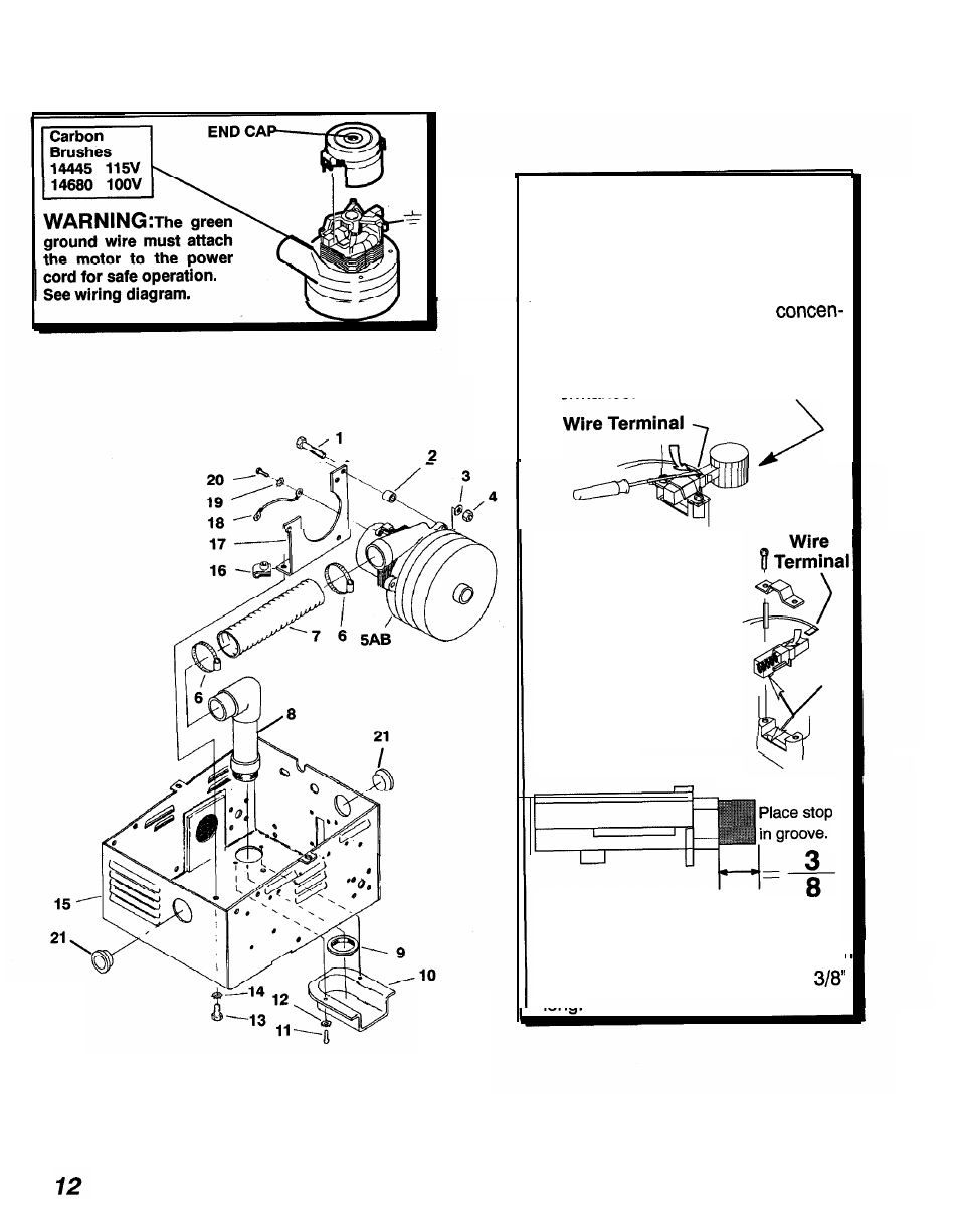 Servicing the vac motor, Important | Windsor ADMIRAL PLUS ADP User Manual | Page 12 / 26