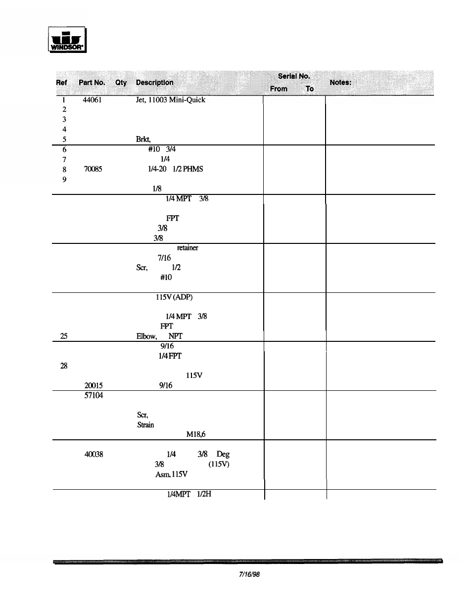 Pump repair, manifold, & valve parts list | Windsor ADMIRAL PLUS ADP User Manual | Page 19 / 26
