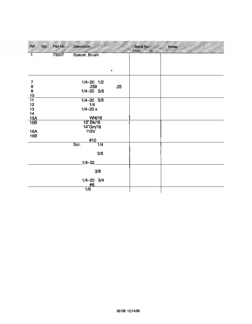 Brush drive assembly parts list | Windsor ADMIRAL PLUS ADP User Manual | Page 23 / 26