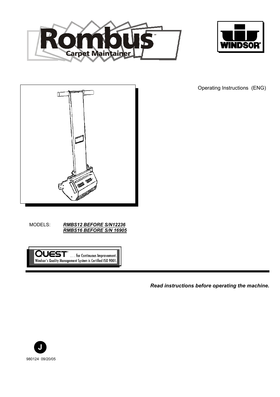 Windsor ROMBUS RMBS12 User Manual | 20 pages