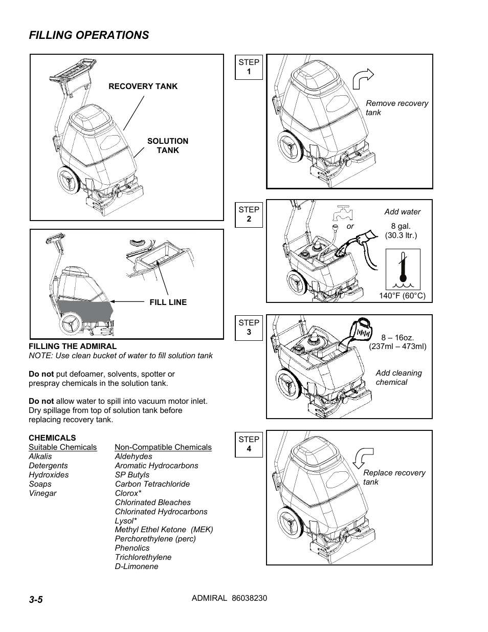 Filling operations | Windsor ADMIRAL ADM8 10080170 User Manual | Page 14 / 42