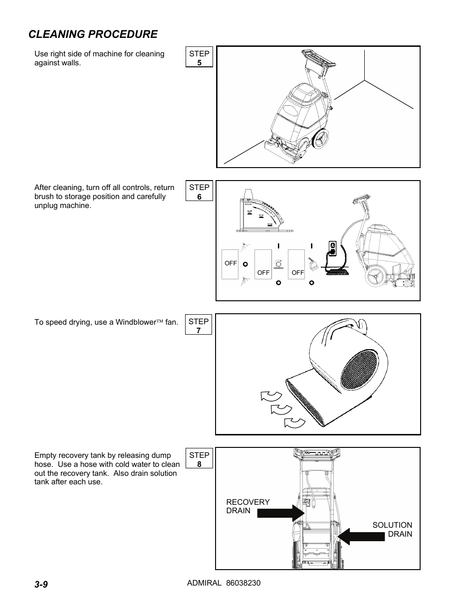 Cleaning procedure | Windsor ADMIRAL ADM8 10080170 User Manual | Page 18 / 42