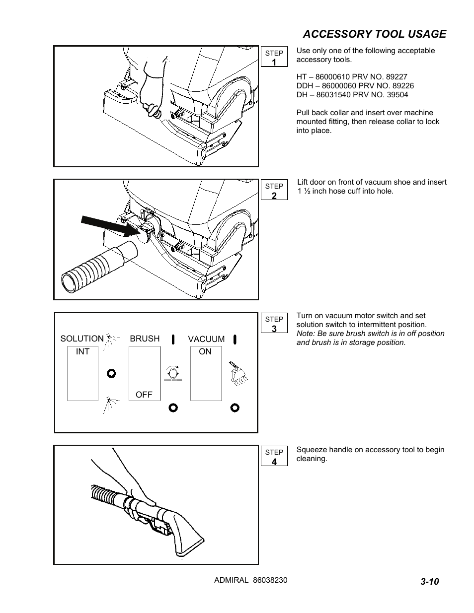 Accessory tool usage | Windsor ADMIRAL ADM8 10080170 User Manual | Page 19 / 42