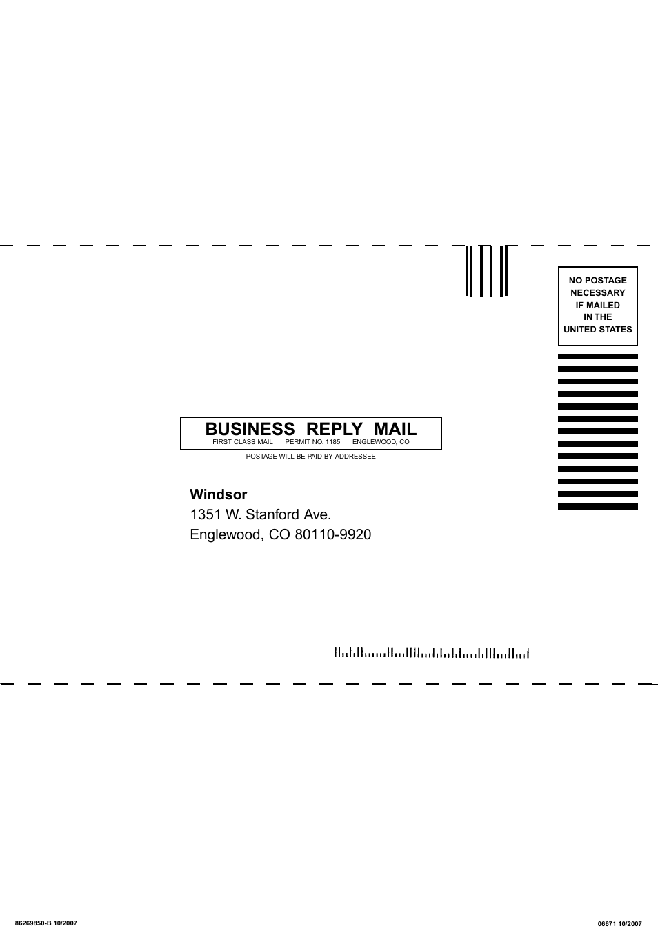 Business reply mail | Windsor Sensor XP 15 SRXP15IA User Manual | Page 18 / 18