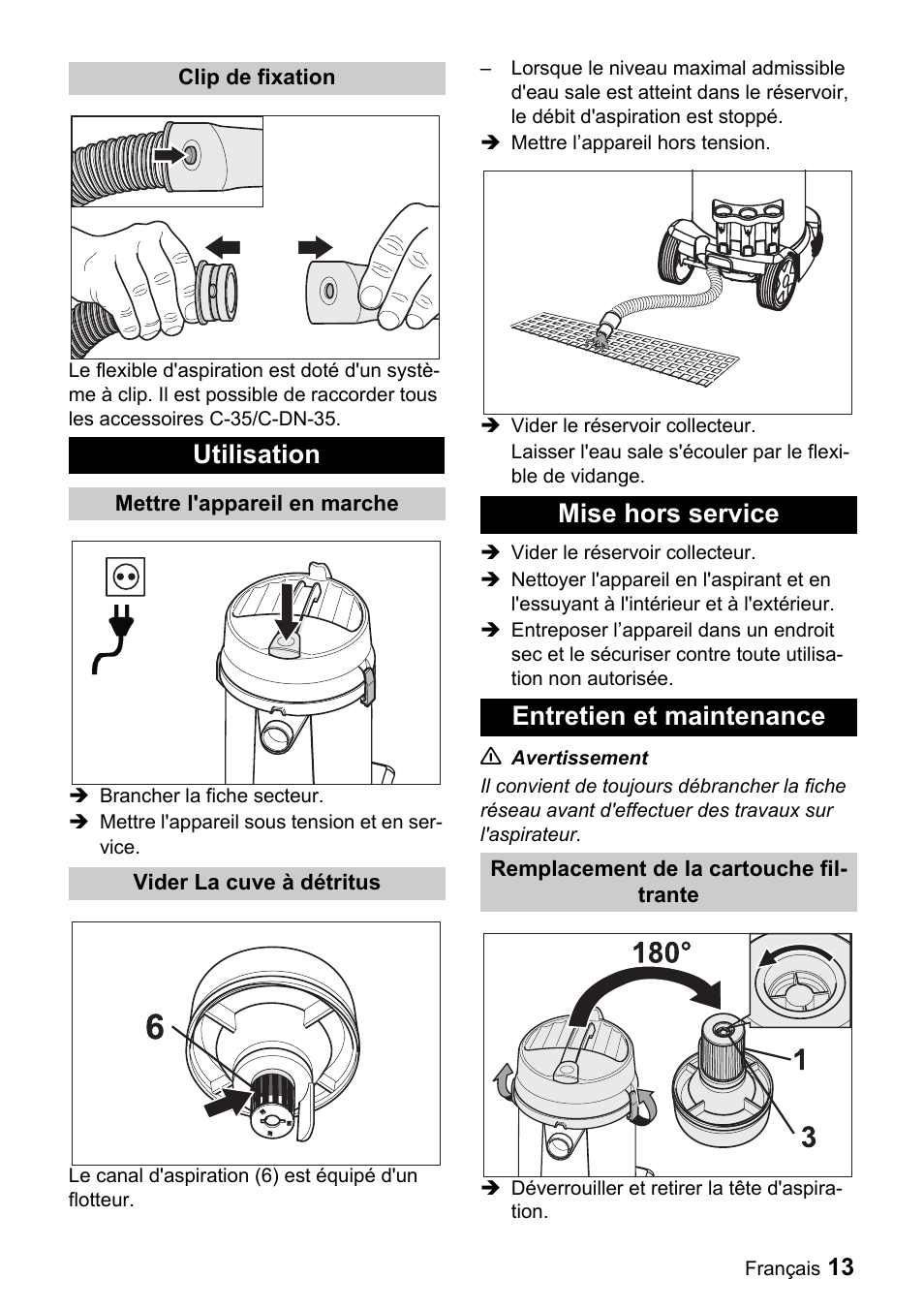 Utilisation, Mise hors service entretien et maintenance | Windsor Recover 12 User Manual | Page 13 / 25
