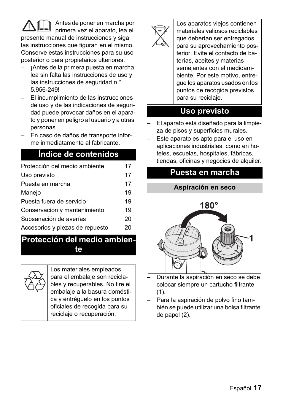 Uso previsto puesta en marcha | Windsor Recover 12 User Manual | Page 17 / 25