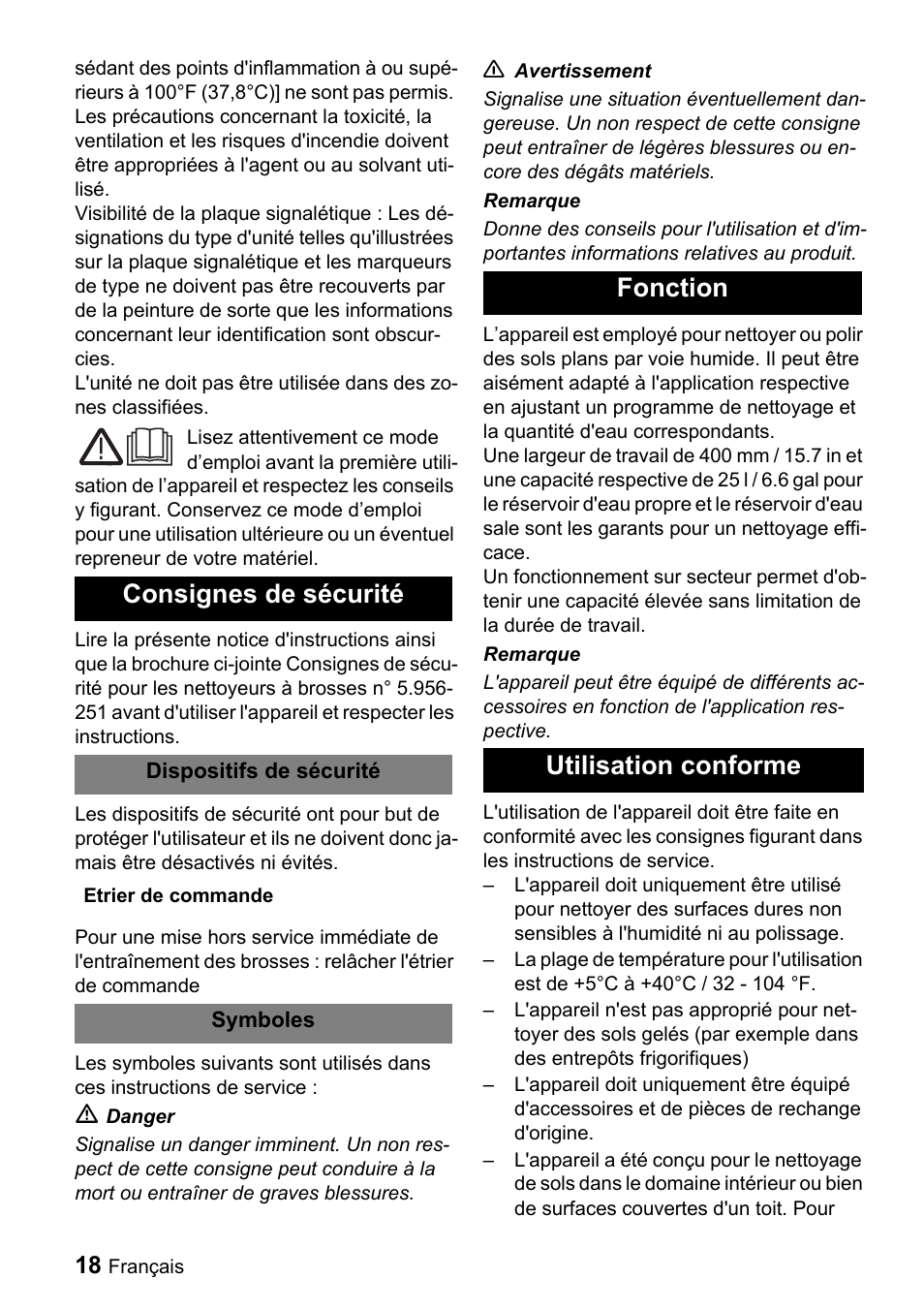 Consignes de sécurité, Fonction utilisation conforme | Windsor Saber Compact 16 User Manual | Page 18 / 44