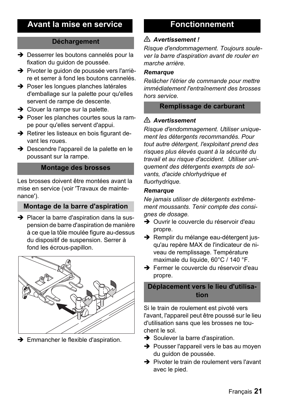 Avant la mise en service, Fonctionnement | Windsor Saber Compact 16 User Manual | Page 21 / 44