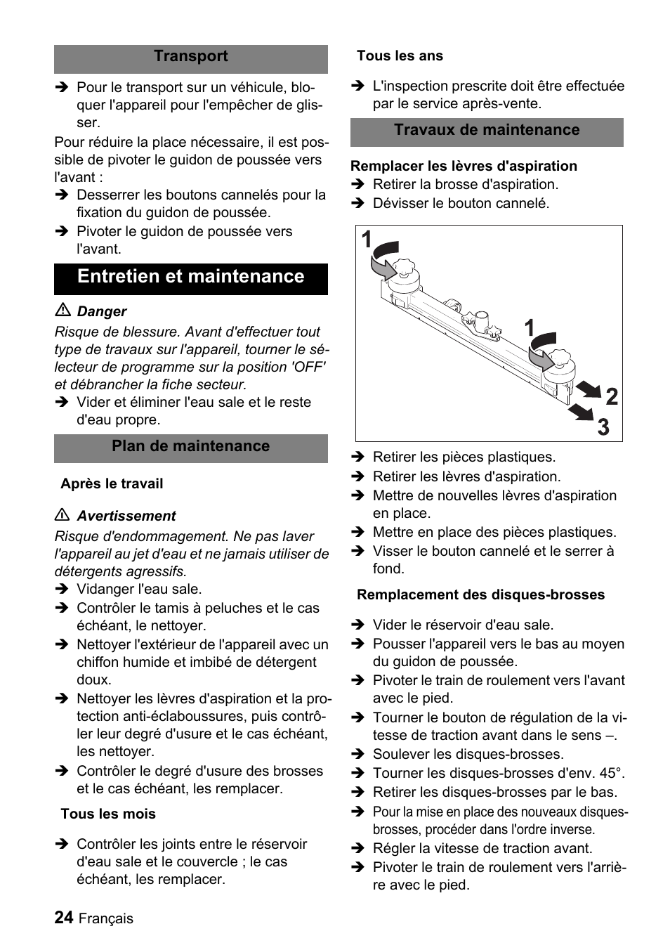 Entretien et maintenance | Windsor Saber Compact 16 User Manual | Page 24 / 44
